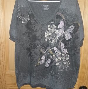 Lane Bryant Charcoal Butterfly Short Sleeve Tee